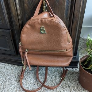 🌸 SM brown faux leather mini backpack